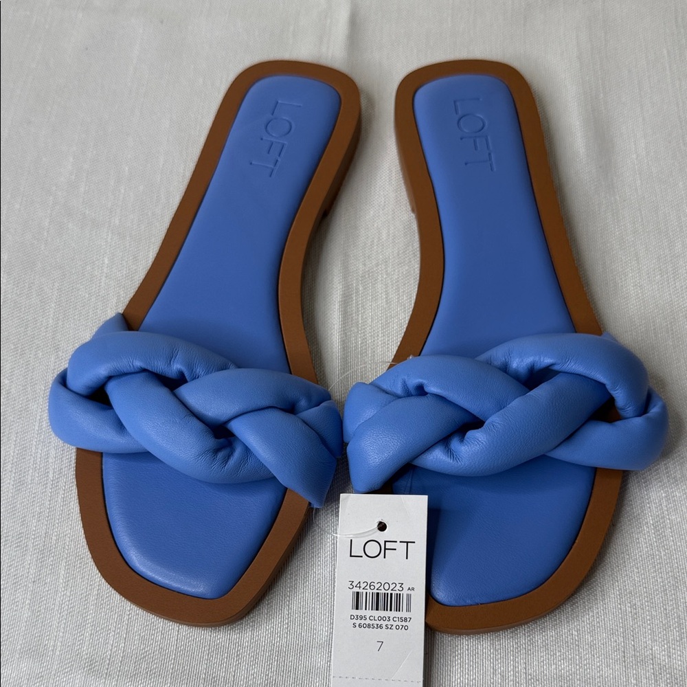 LOFT Blue Braided Slide Mules with Brown Trim